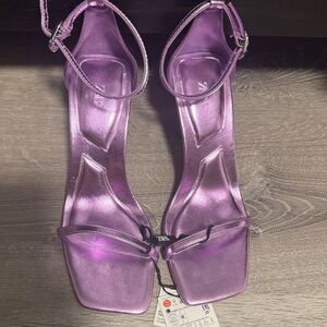 Zara Shiny Purple Heeled Sandals
